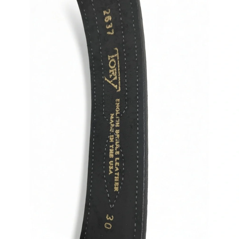 Tory Leather Belt Size 30 Bridle Leather USA Made Western Stitched Brass Buckle